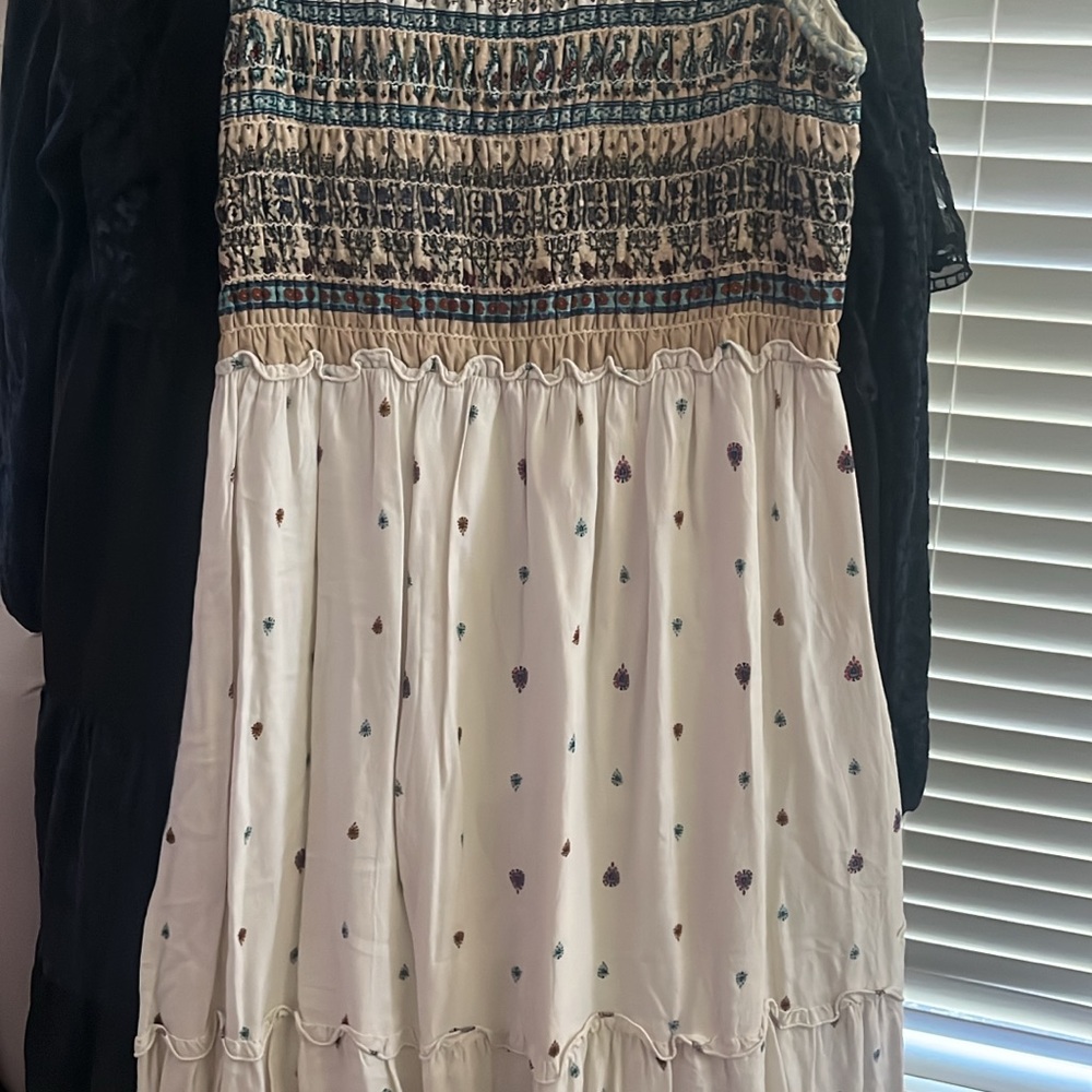 Chelsea & Violet Cream Midi Dress with Multicolor Embroidered Details